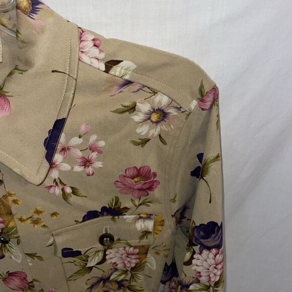 Jones New York Women’s Casual Shirt Size 10 Beige Floral Going Out Party Comfort - Picture 4 of 12